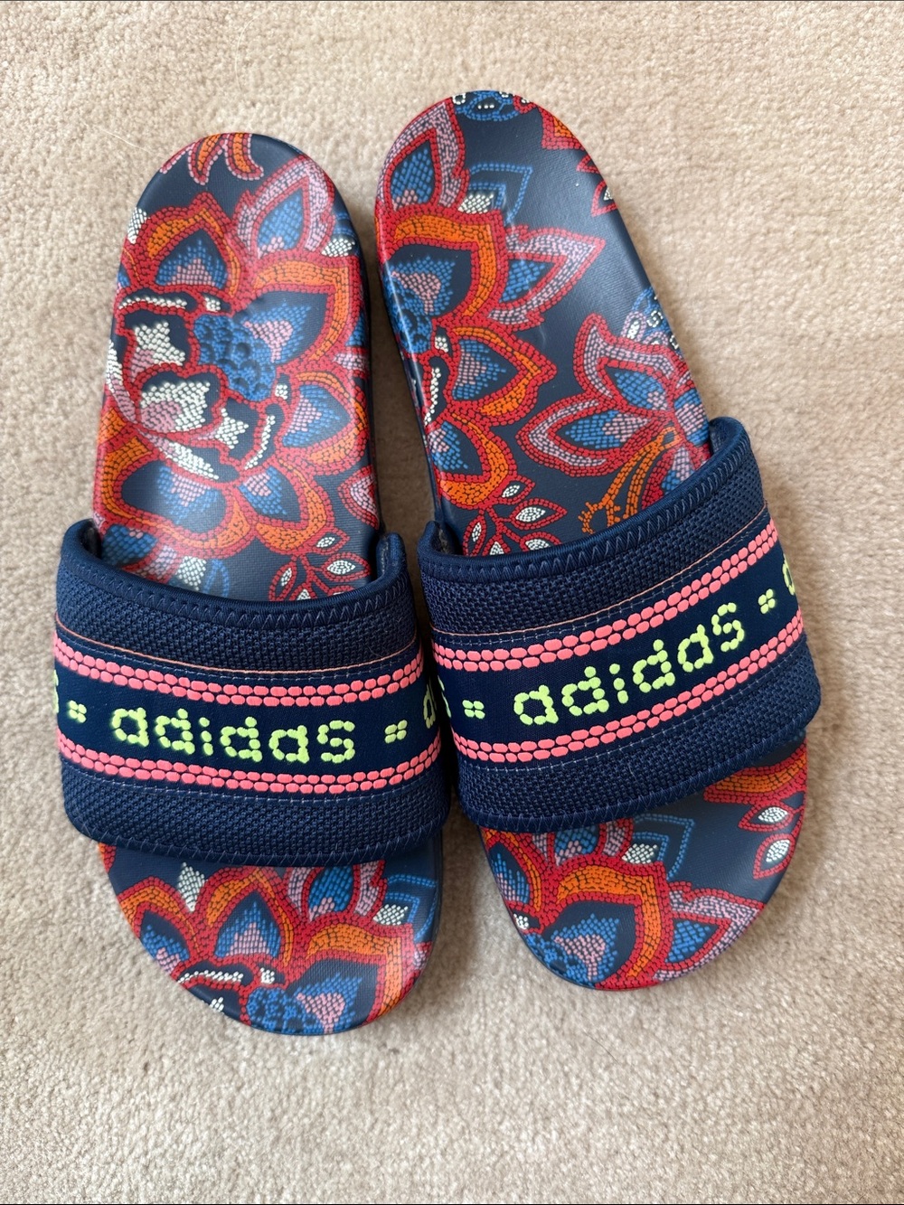 adidas x farm rio Navy Slides with Multicolor Floral Footbed